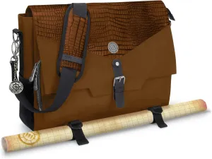 ENHANCE Collector's Edition RPG Player's Essentials DND Bag - Dragon Hide Exterior Messenger Bag Fits 2-4 Books, Binders, Dice & Accessories, with 17 inch Laptop Slot, Battlemap Straps (Dragon Brown)