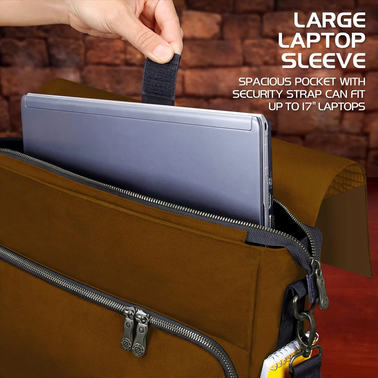 ENHANCE Collector's Edition RPG Player's Essentials DND Bag - Dragon Hide Exterior Messenger Bag Fits 2-4 Books, Binders, Dice & Accessories, with 17 inch Laptop Slot, Battlemap Straps (Dragon Brown)