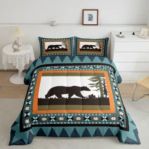 Erosebridal Bear Queen Comforter Set, Rustic Farmhouse Bedding Sets for Kids Boys Teens Adult Women Bedroom Decor, Cabin Country Duvet Insert Tribal Exotic Wildland Animal Down Comforter, Blue