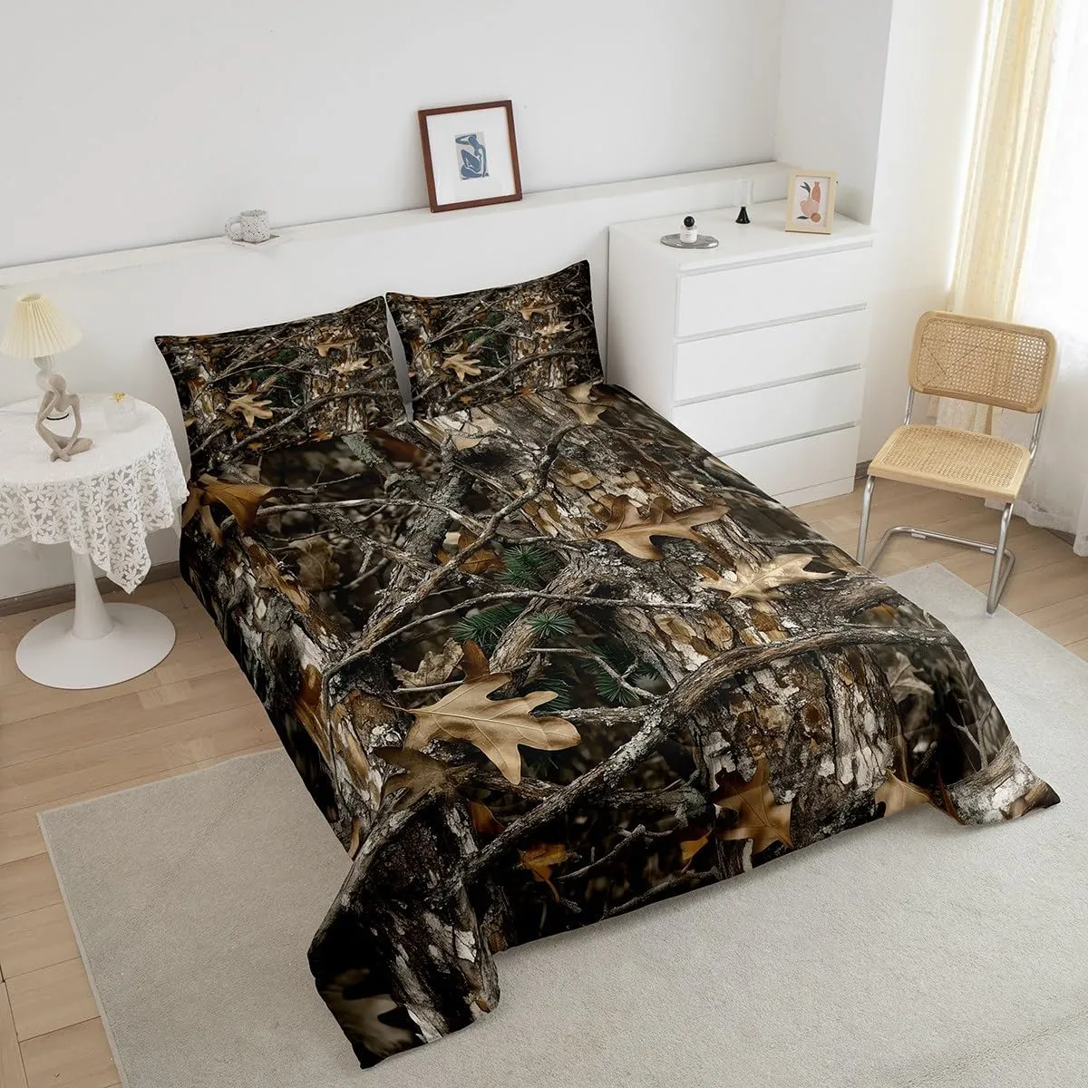 Erosebridal Rustic Bedding Set Camo Comforter King for Adults Teens Men Farmhouse Country Cabin Hunting Forest Lodge Down Comforetr,Kids Boys Western Woodland Country Duvet Set for Room Decor