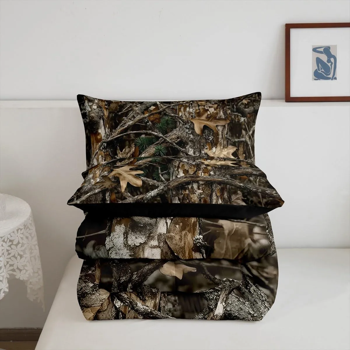 Erosebridal Rustic Bedding Set Camo Comforter King for Adults Teens Men Farmhouse Country Cabin Hunting Forest Lodge Down Comforetr,Kids Boys Western Woodland Country Duvet Set for Room Decor