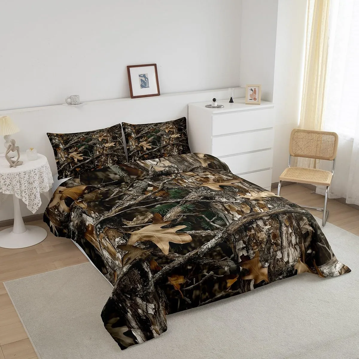 Erosebridal Rustic Bedding Set Camo Comforter King for Adults Teens Men Farmhouse Country Cabin Hunting Forest Lodge Down Comforetr,Kids Boys Western Woodland Country Duvet Set for Room Decor