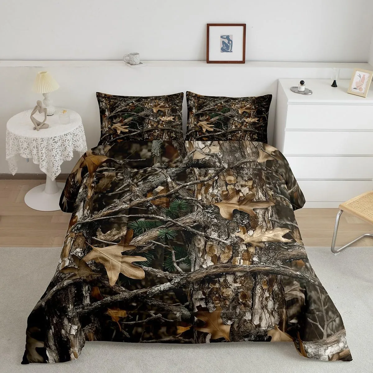 Erosebridal Rustic Bedding Set Camo Comforter King for Adults Teens Men Farmhouse Country Cabin Hunting Forest Lodge Down Comforetr,Kids Boys Western Woodland Country Duvet Set for Room Decor