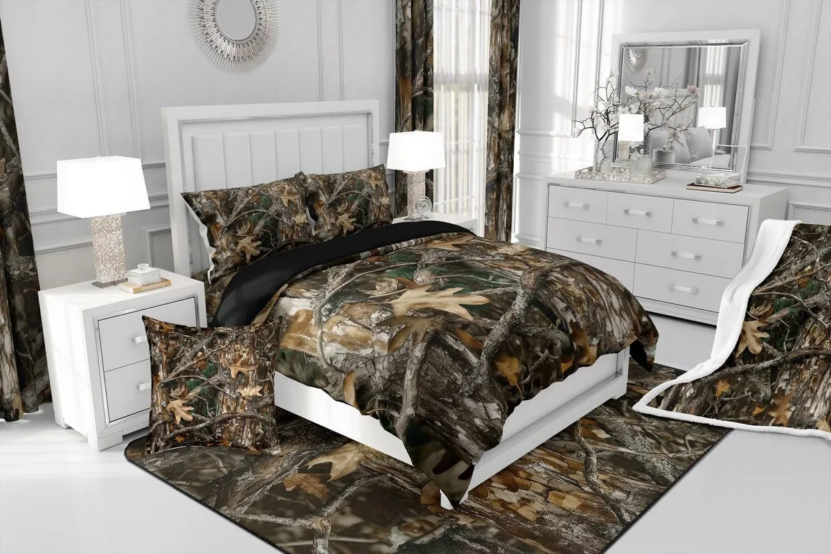 Erosebridal Rustic Bedding Set Camo Comforter King for Adults Teens Men Farmhouse Country Cabin Hunting Forest Lodge Down Comforetr,Kids Boys Western Woodland Country Duvet Set for Room Decor