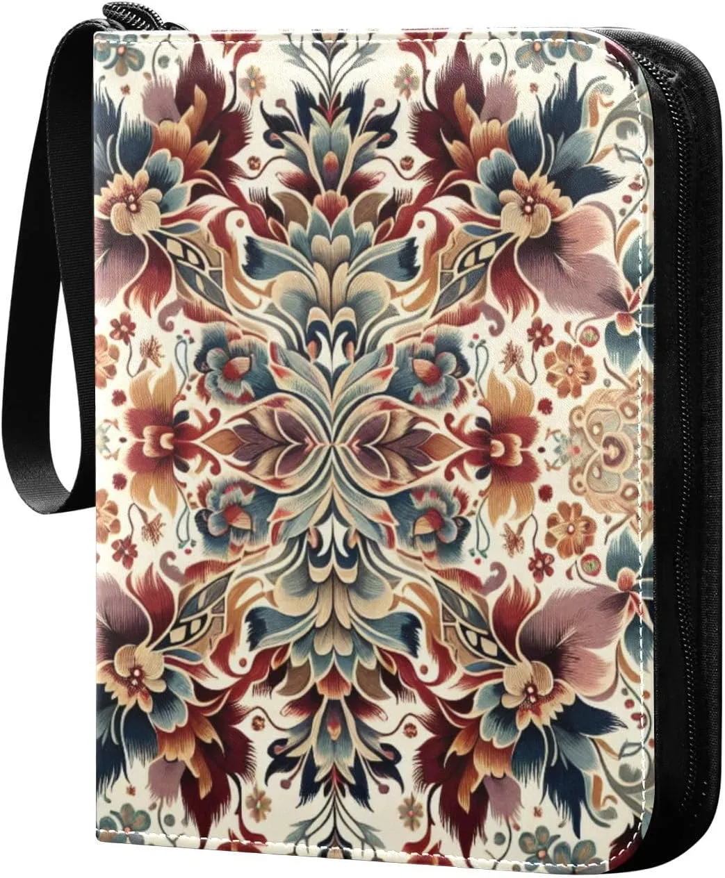 Ethnic Floral Retro Style Card Binder 4 Pocket Trading Card Album Fits 400 Sports/Game Cards, PU Cover 3 Ring Card Collection with 50 Removable Sleeves