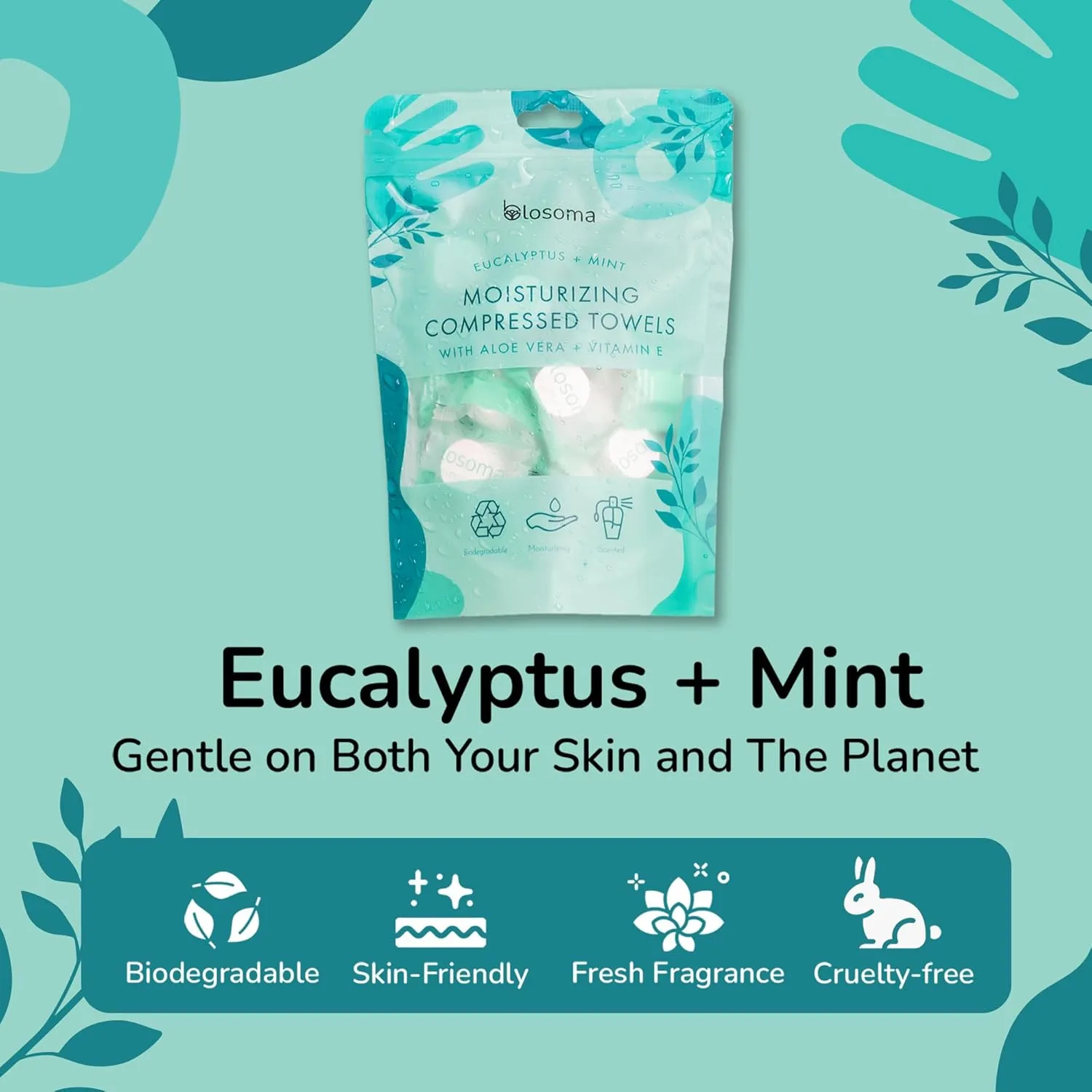 Eucalyptus and Mint Compressed Towel Tablets – Disposable Cotton, Instant Expandable water activated Face Towels, Travel-Friendly, Biodegradable Moisturizing Towels for Outdoors (Pack of 50)
