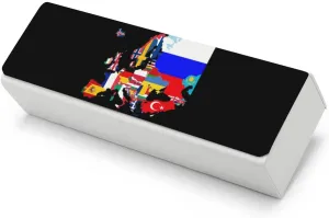 Europe Flags Map Printing Glasses Case Hard Shell Eyeglasses Protector Cases with Cleaning Cloth Fits Most Glasses