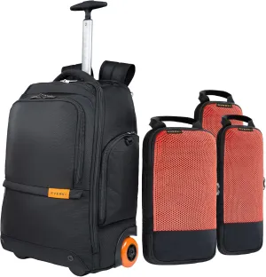 Everki Travel Pro Bundle: Wheeled Laptop Backpack with Replaceable Wheels & 18.2L Compressible Packing Cubes (3-Pack) – Durable, TSA-Friendly Design for Work & Travel – Orange   Black