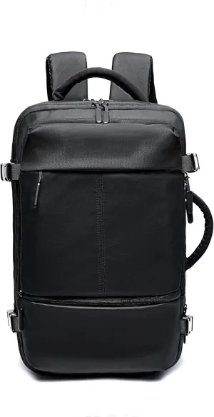Expandable Multifunctional Large Capacity Travel Backpack for Men & Women - Soft Touch Fabric, Spacious with USB Charging Port (Black)