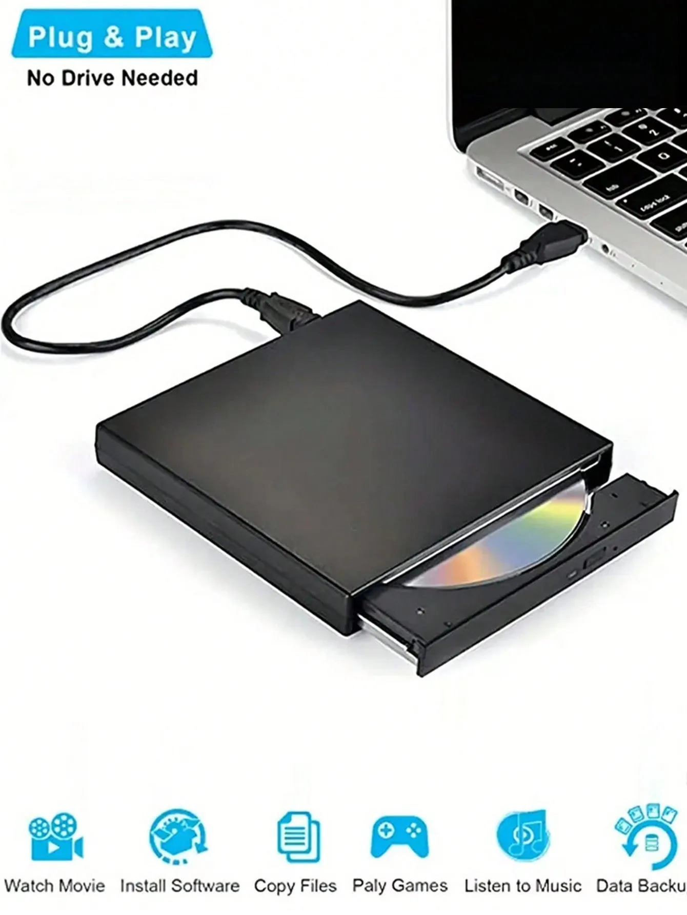 External CD DVD Drive, USB 2.0 Slim Protable External CD-RW Drive DVD-RW Burner Writer Player For Laptop Notebook PC Desktop Computer