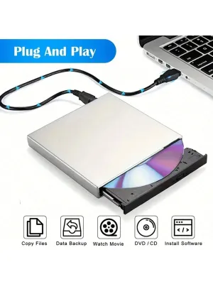 External CD DVD Drive, USB 2.0 Slim Protable External CD-RW Drive DVD-RW Burner Writer Player For Laptop Notebook PC Desktop Computer