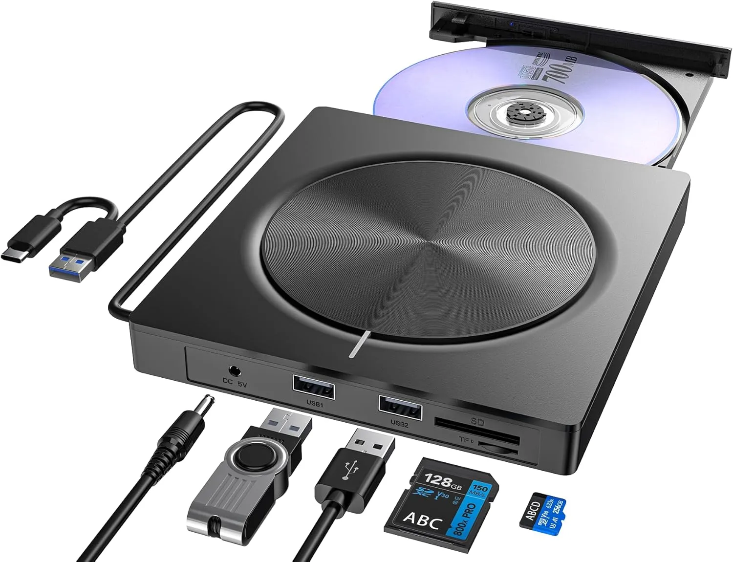External CD/DVD Drive,DVD Player for Laptop,6 in 1 Portable DVD Reader Writer ROM Drive,USB CD Burner External Disk Drive Compatible with Laptop Desktop Mac,Windows 11/10/8/7 Linux OS
