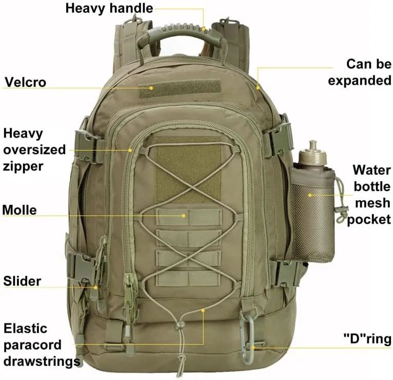 Extra Large 60L Tactical Backpack for Men Women Outdoor Water Resistant Hiking Travel Laptop Bag(T)