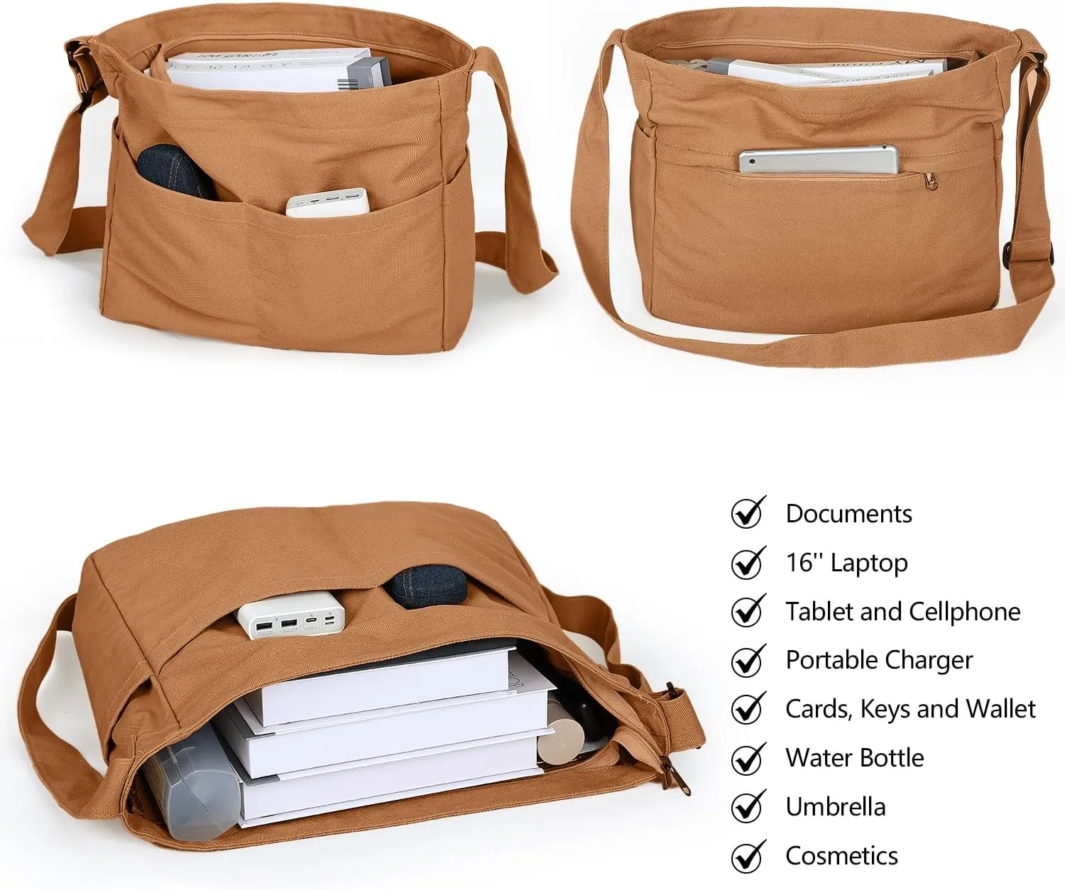 Extra Large Canvas Crossbody Tote Bag with Pockets for Women and Men, Shoulder Hobo Messenger Bags for Work and Travel