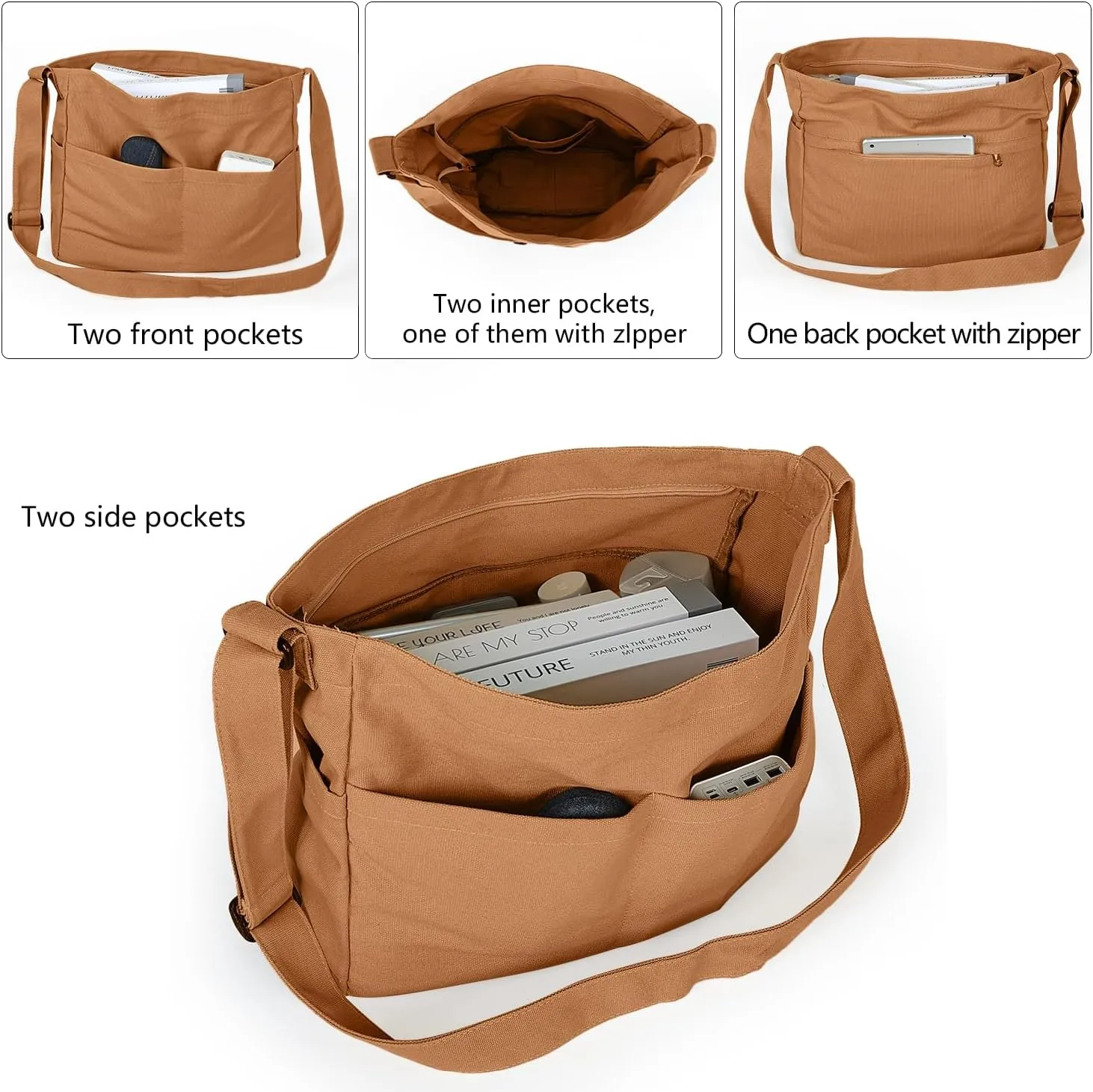 Extra Large Canvas Crossbody Tote Bag with Pockets for Women and Men, Shoulder Hobo Messenger Bags for Work and Travel