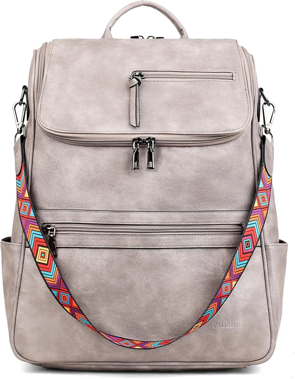 FADEON Laptop Backpack for Women Leather Travel Backpack with Laptop Compartment, Designer PU Shoulder Laptop Bag Grey