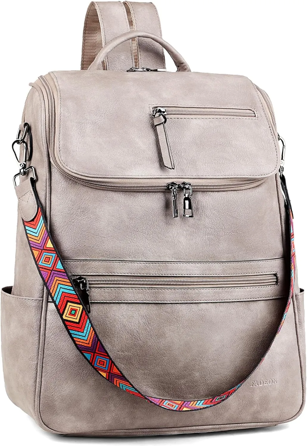 FADEON Laptop Backpack for Women Leather Travel Backpack with Laptop Compartment, Designer PU Shoulder Laptop Bag Grey