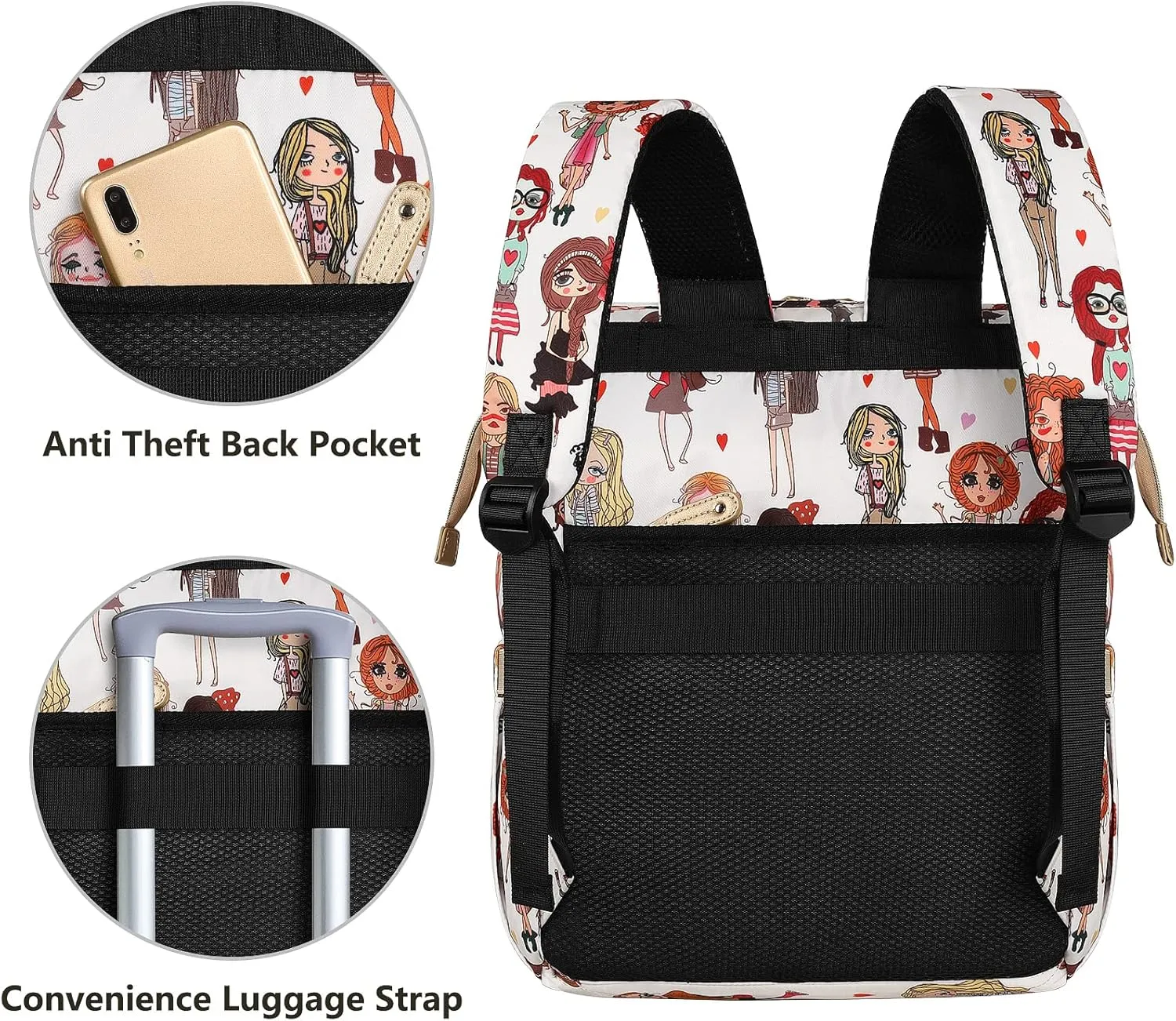 FALANKO Laptop Backpack for Women,Teacher Doctor Nurse Work Purse Bag for 15.6 Inch Laptop, Wide Open Computer Bookbag, Large backpack for women with USB Charging Port RFID Anti Theft Pocket