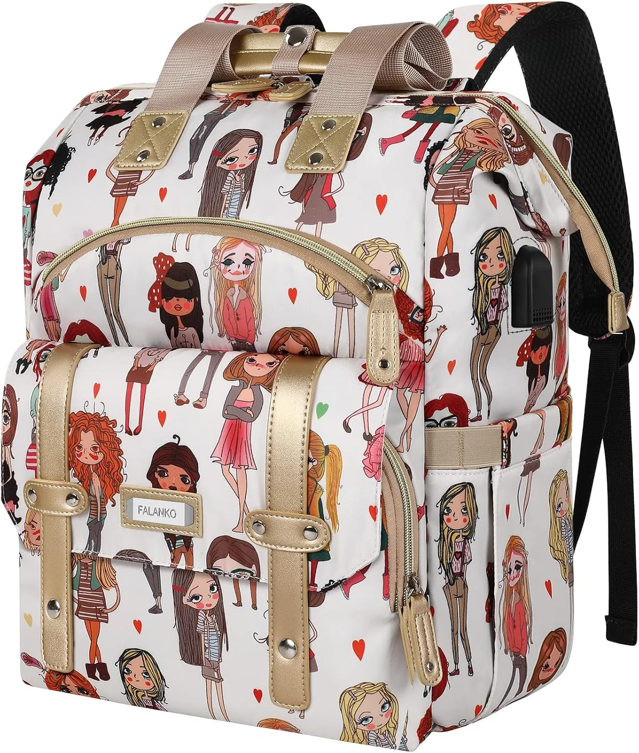 FALANKO Laptop Backpack for Women,Teacher Doctor Nurse Work Purse Bag for 15.6 Inch Laptop, Wide Open Computer Bookbag, Large backpack for women with USB Charging Port RFID Anti Theft Pocket
