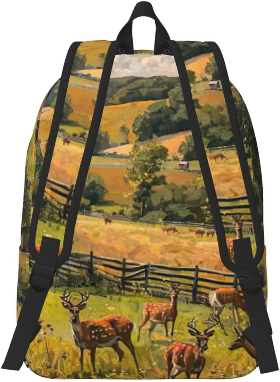 Farm with deer print Duffel Bag, Lightweight Duffel Bag, Casual Backpack, 17.7 x 6.3 x 12.2 inches
