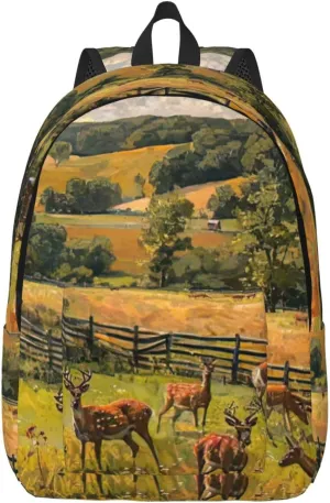 Farm with deer print Duffel Bag, Lightweight Duffel Bag, Casual Backpack, 17.7 x 6.3 x 12.2 inches