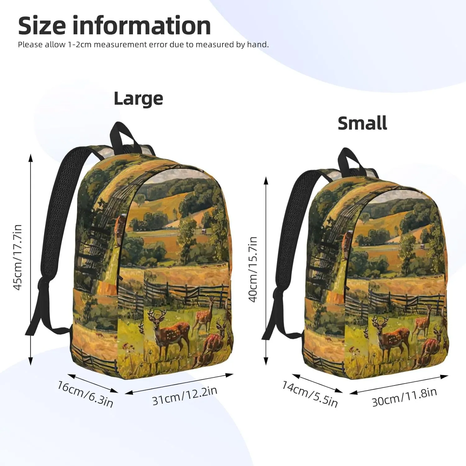 Farm with deer print Duffel Bag, Lightweight Duffel Bag, Casual Backpack, 17.7 x 6.3 x 12.2 inches