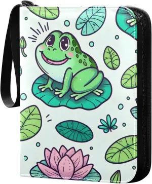 Fat Frogs in Pond Card Binder 4 Pocket Trading Card Album Fits 400 Sports/Game Cards, PU Cover 3 Ring Card Collection with 50 Removable Sleeves