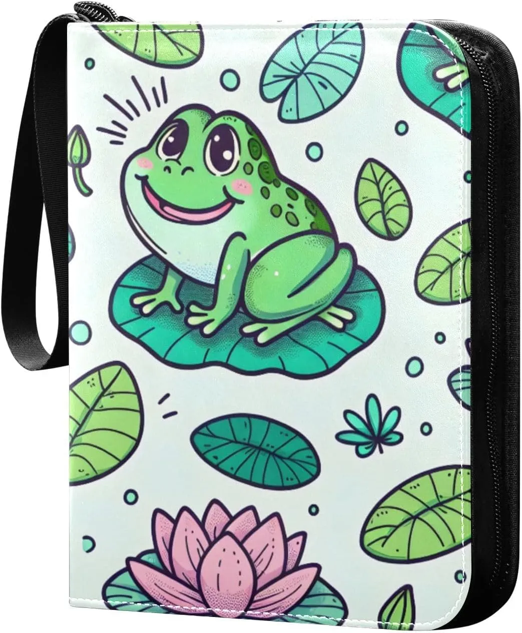 Fat Frogs in Pond Card Binder 4 Pocket Trading Card Album Fits 400 Sports/Game Cards, PU Cover 3 Ring Card Collection with 50 Removable Sleeves
