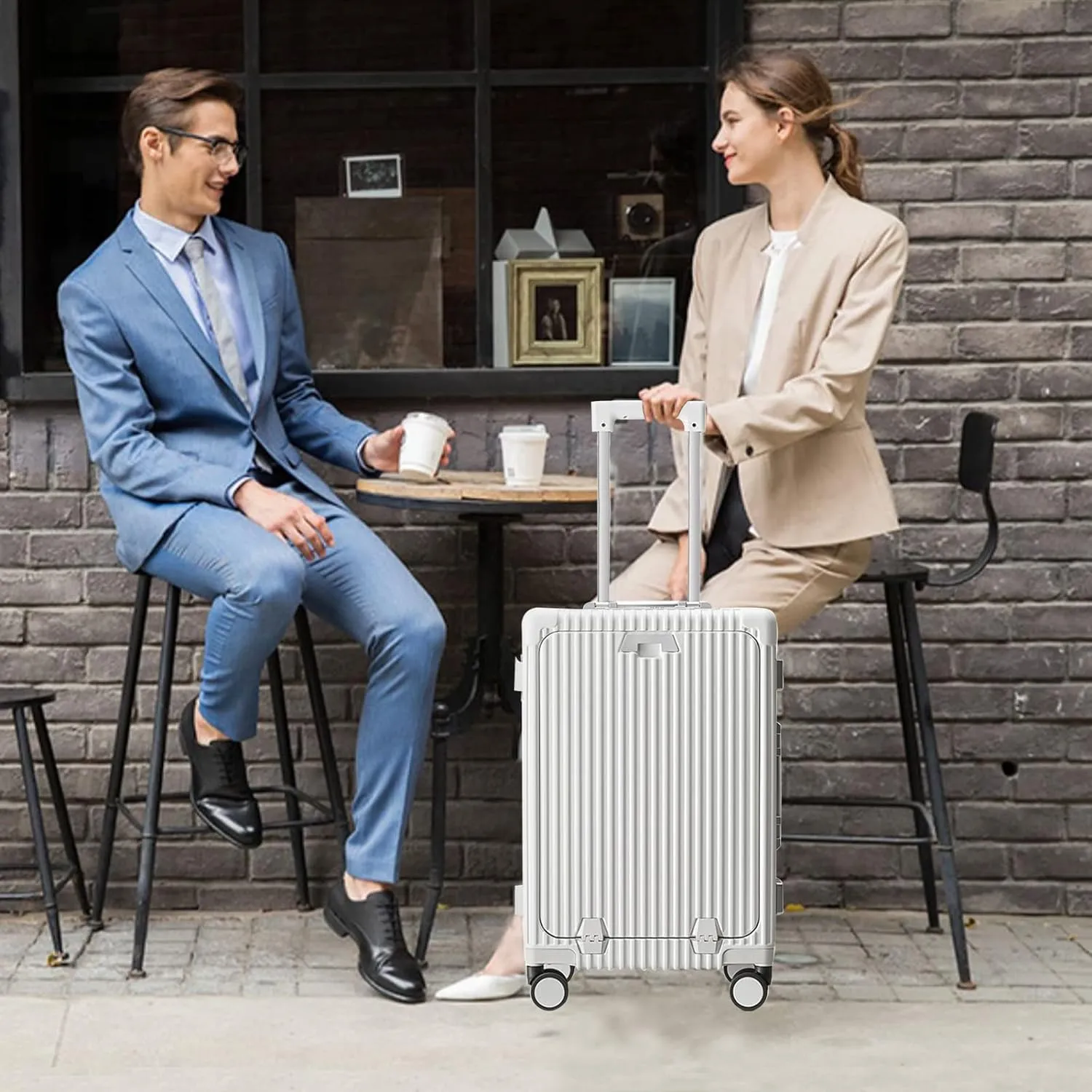 feilario 20in Aluminium Frame Hardside Expandable Spinner Wheel Luggage, Built-In TSA lock Carry on Suitcase, with Cup Holder & Phone Holder