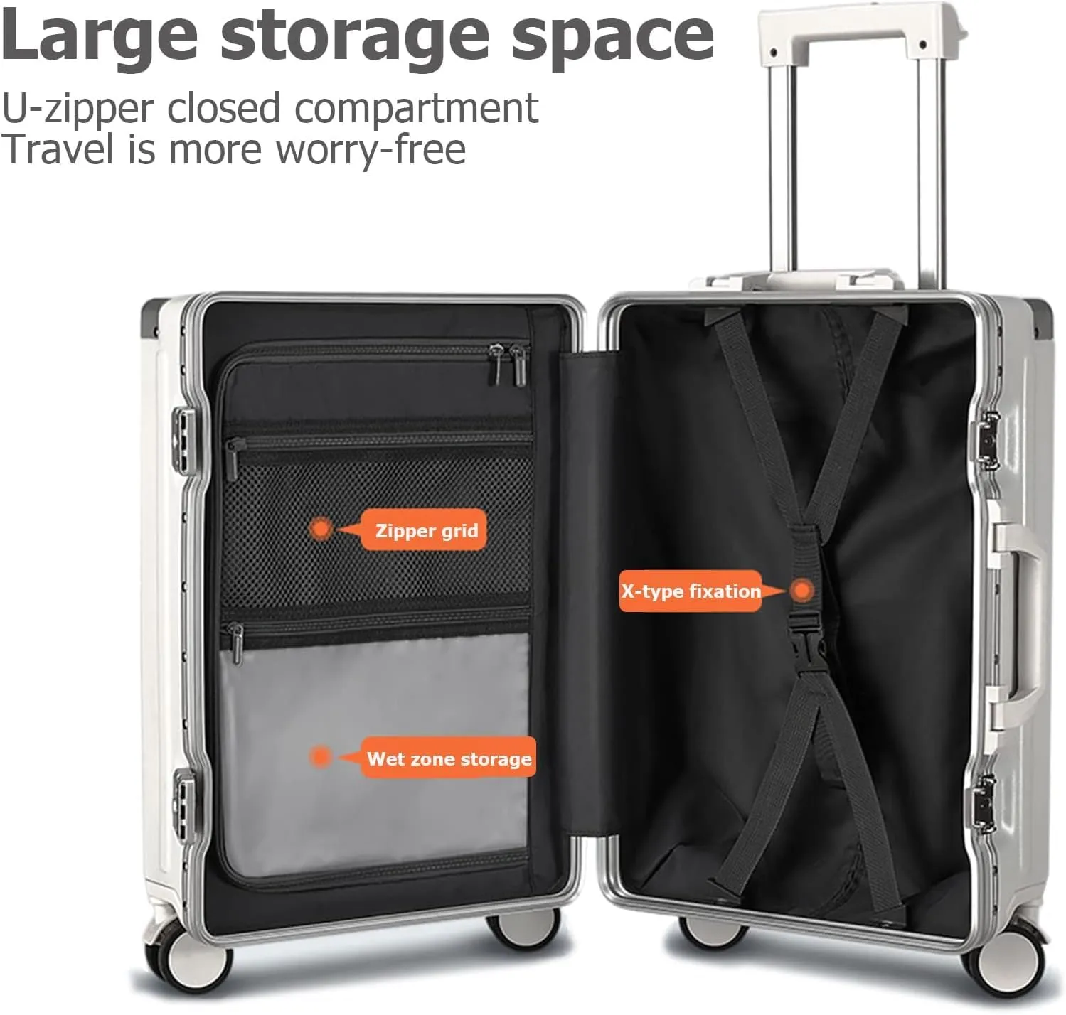 feilario 20in Aluminium Frame Hardside Expandable Spinner Wheel Luggage, Built-In TSA lock Carry on Suitcase, with Cup Holder & Phone Holder