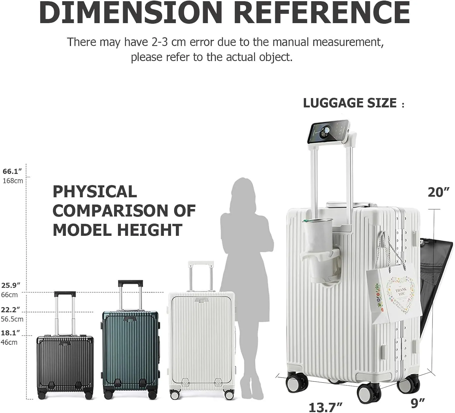 feilario 20in Aluminium Frame Hardside Expandable Spinner Wheel Luggage, Built-In TSA lock Carry on Suitcase, with Cup Holder & Phone Holder