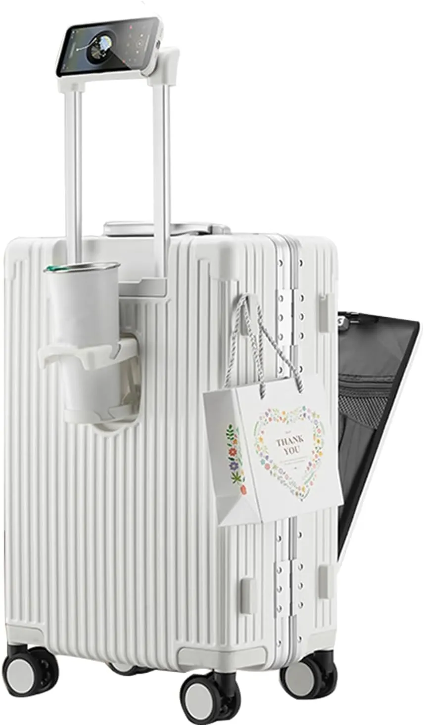 feilario 20in Aluminium Frame Hardside Expandable Spinner Wheel Luggage, Built-In TSA lock Carry on Suitcase, with Cup Holder & Phone Holder