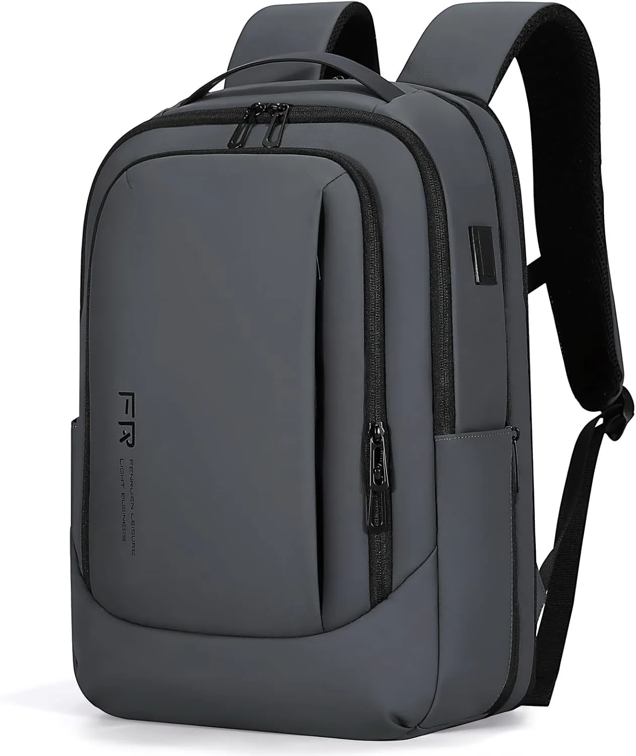 FENRUIEN Business Travel Backpack, Expandable Computer Backpack with USB Port, Gray Laptop Backpack 15.6 Inch for College/Work