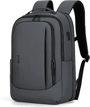 FENRUIEN Business Travel Backpack, Expandable Computer Backpack with USB Port, Gray Laptop Backpack 15.6 Inch for College/Work