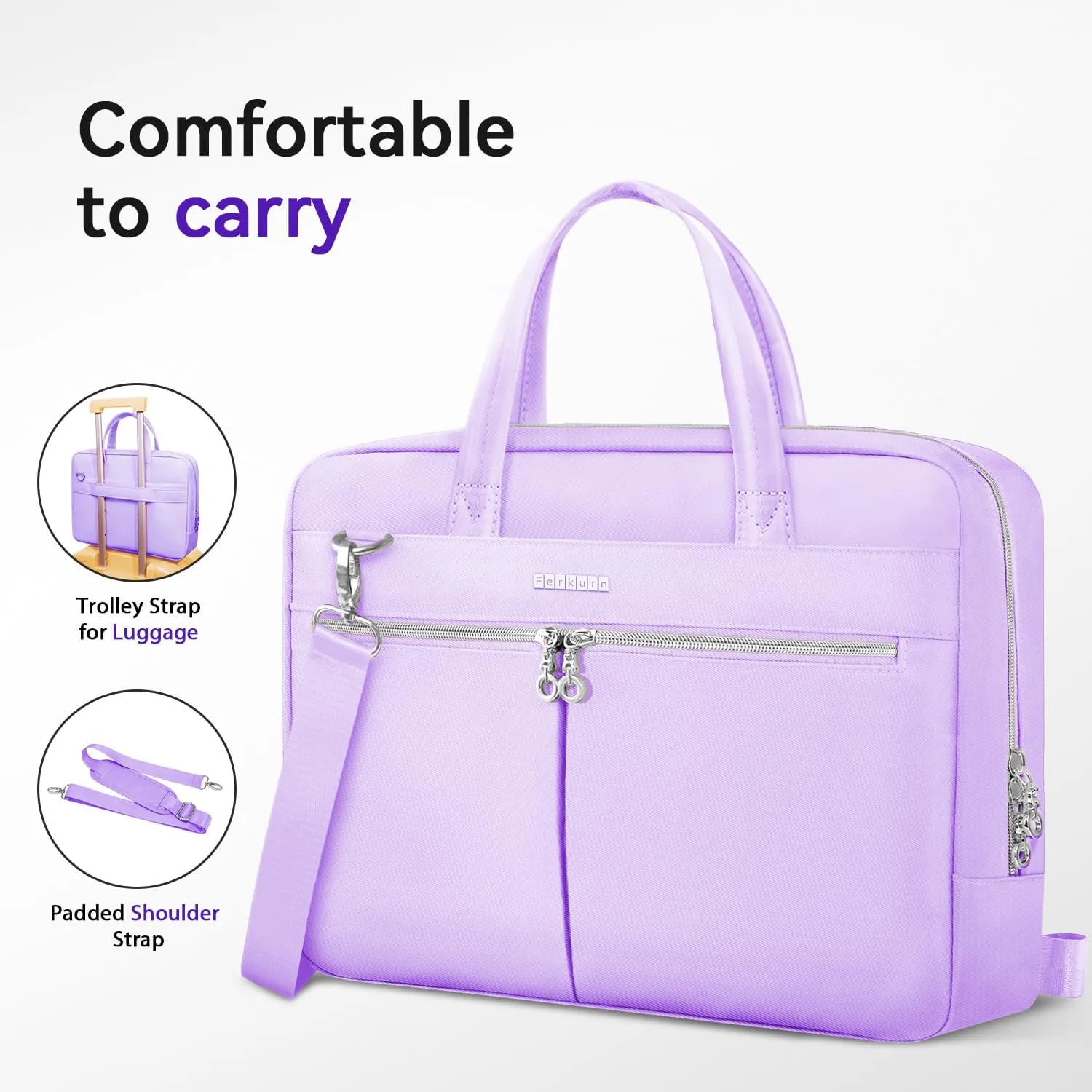 Ferkurn Laptop Bag Case Women Men Computer Bag Compatible with MacBook/HP/LG/Dell, Shoulder Strap Slim Carrying Messenger Briefcase, Purple, 15.6-16 Inch