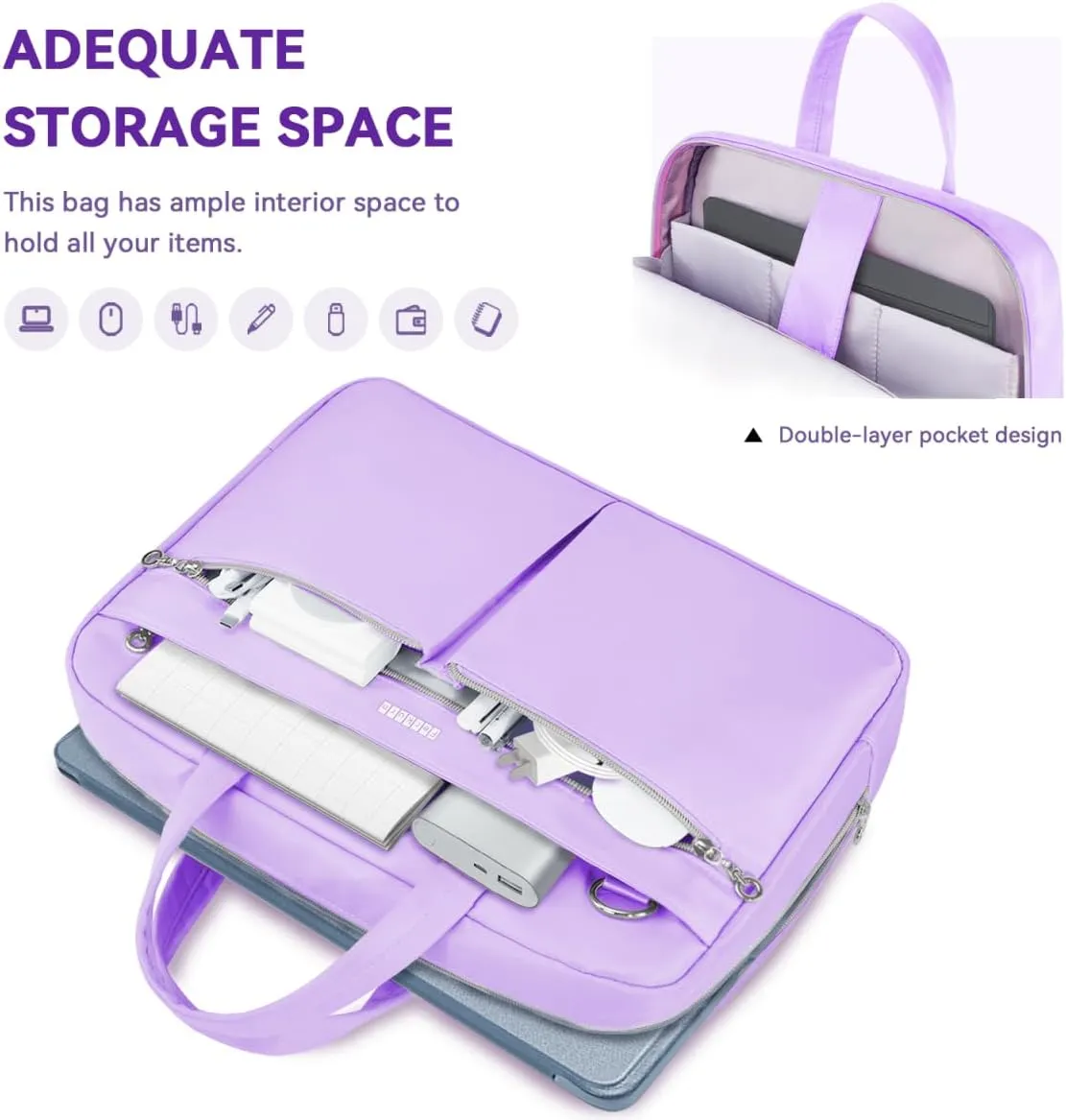 Ferkurn Laptop Bag Case Women Men Computer Bag Compatible with MacBook/HP/LG/Dell, Shoulder Strap Slim Carrying Messenger Briefcase, Purple, 15.6-16 Inch