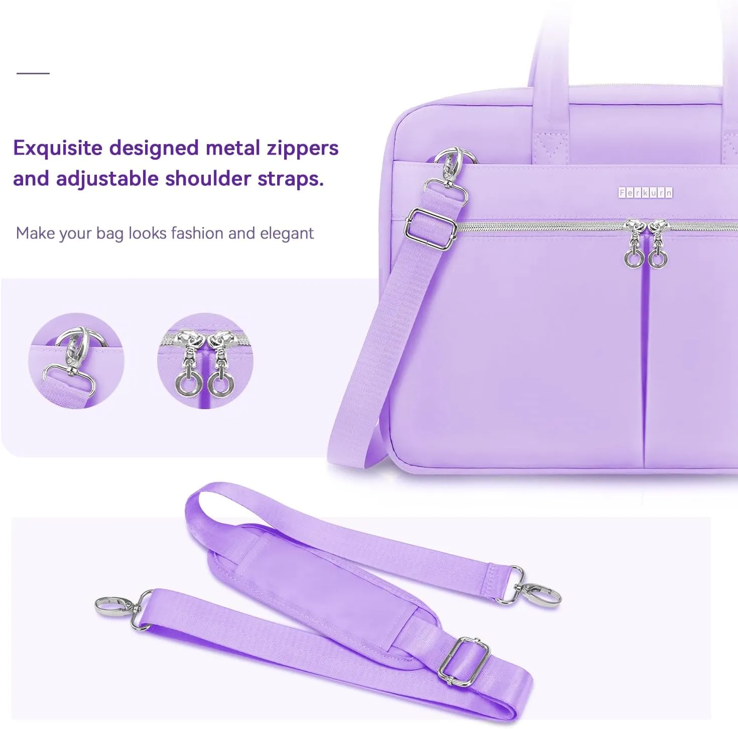 Ferkurn Laptop Bag Case Women Men Computer Bag Compatible with MacBook/HP/LG/Dell, Shoulder Strap Slim Carrying Messenger Briefcase, Purple, 15.6-16 Inch