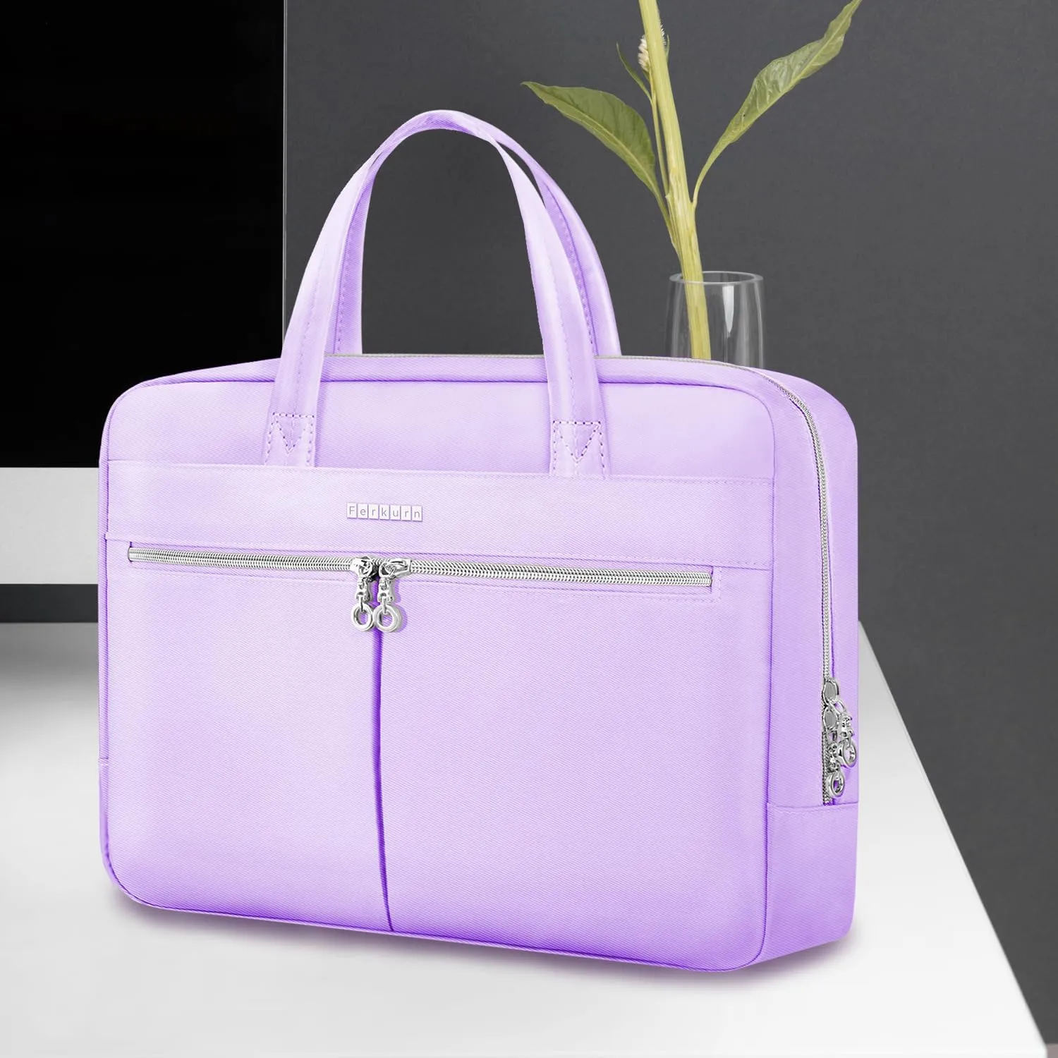 Ferkurn Laptop Bag Case Women Men Computer Bag Compatible with MacBook/HP/LG/Dell, Shoulder Strap Slim Carrying Messenger Briefcase, Purple, 15.6-16 Inch
