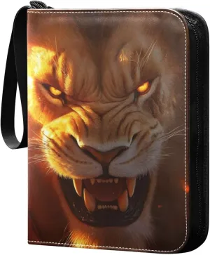 Fierce Lion Card Binder 4 Pocket Trading Card Album Fits 400 Sports/Game Cards, PU Cover 3 Ring Card Collection with 50 Removable Sleeves