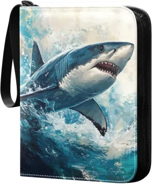 Fierce Shark Card Binder 4 Pocket Trading Card Album Fits 400 Sports/Game Cards, PU Cover 3 Ring Card Collection with 50 Removable Sleeves