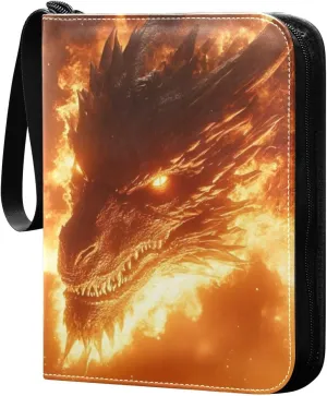 Fiery Dragon Card Binder 4 Pocket Trading Card Album Fits 400 Sports/Game Cards, PU Cover 3 Ring Card Collection with 50 Removable Sleeves