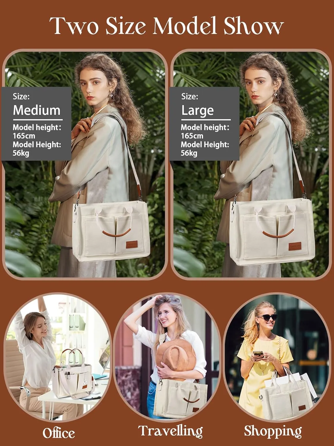 FIORETTO Canvas Tote Bag for Women with Zipper Closure & Individual Compartments for Work College for Teacher & Nurse