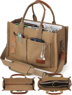 FIORETTO Canvas Tote Bag for Women with Zipper Closure & Individual Compartments for Work College for Teacher & Nurse