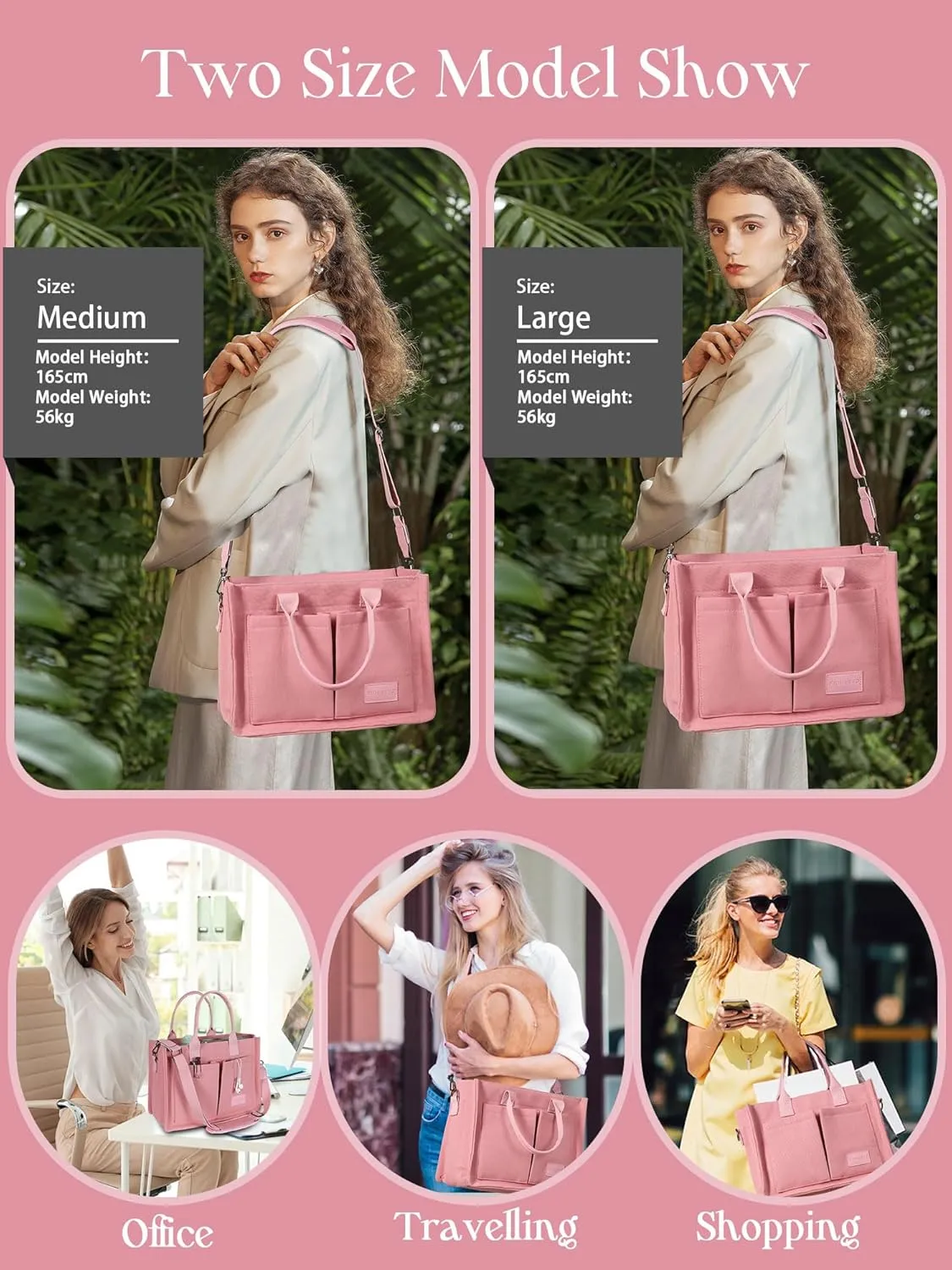 FIORETTO Canvas Tote Bag for Women with Zipper Closure & Individual Compartments for Work College for Teacher & Nurse