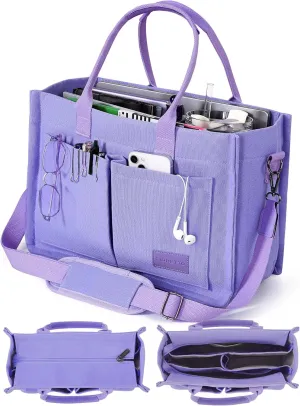 FIORETTO Canvas Tote Bag for Women with Zipper Closure & Individual Compartments for Work College for Teacher & Nurse