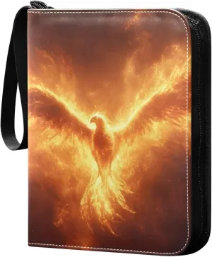 Fire Phoenix Card Binder 4 Pocket Trading Card Album Fits 400 Sports/Game Cards, PU Cover 3 Ring Card Collection with 50 Removable Sleeves