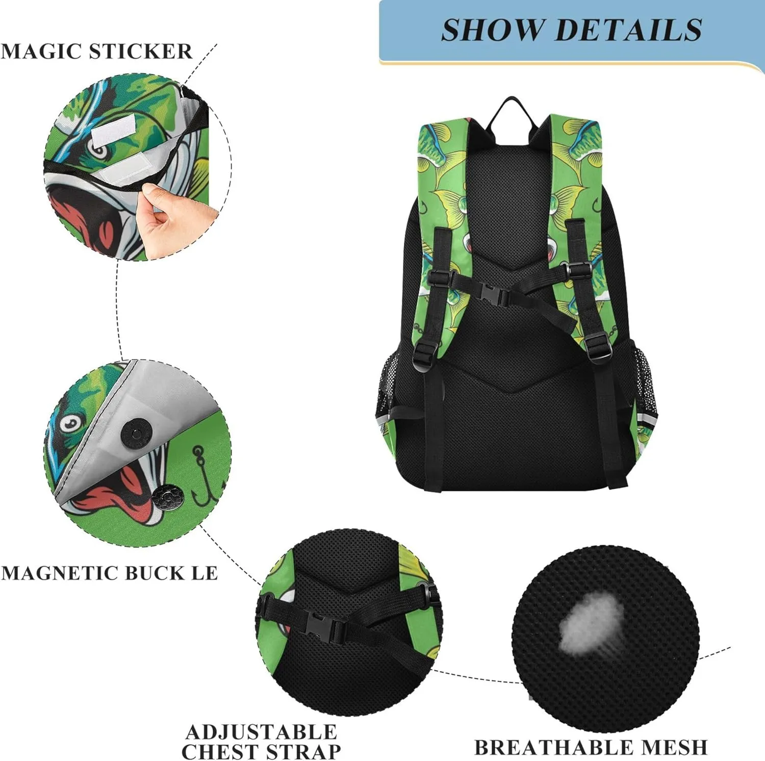 Fisyme Fishing Tuna Fish School Backpack Laptop Backpack Bags Bookbag Travel Casual Computer Notebooks Daypack