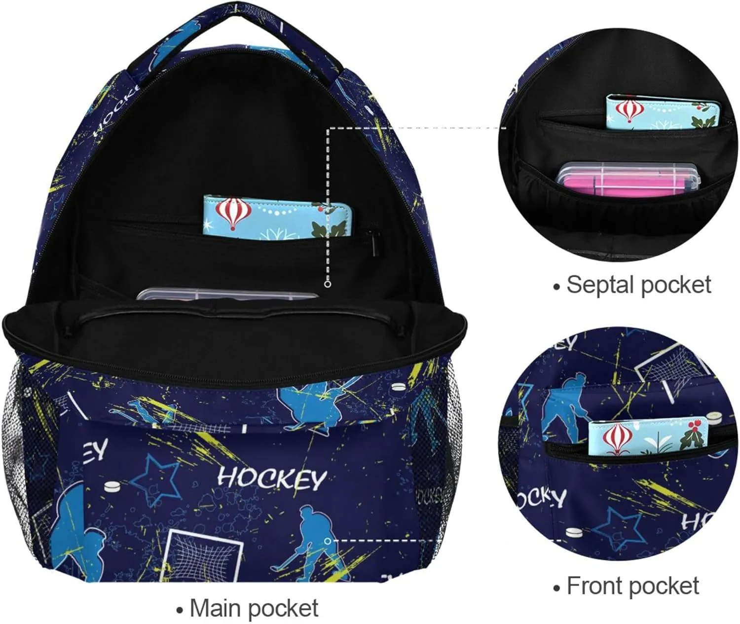 Fisyme Hockey Players Laptop Backpack Bag Bookbag Casual Travel Hiking Computer Notebooks Daypacks