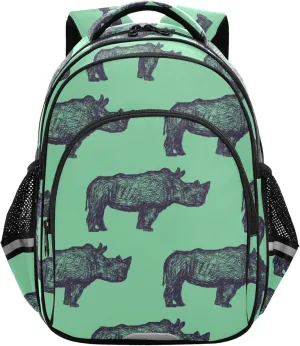 Fisyme Rhino Rhinoceros Green Backpack Laptop Back Pack Daycare Bag Bookbag Travel School Backpacks Small
