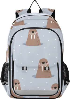 Fisyme Winter Sea Seal Walrus School Backpack Laptop Backpacks Bags Bookbag Travel Casual Computer Notebooks Daypacks